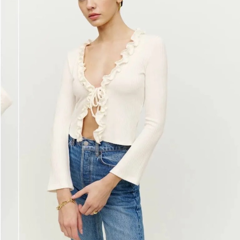 Reformation Gellar Ruffle Knit Top